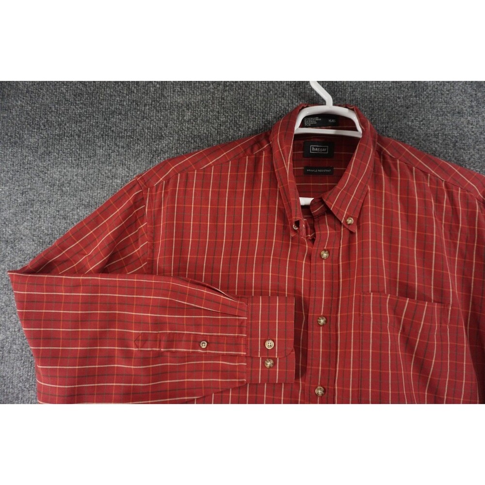 Haggar Shirt Men Medium XL Red Button Down Long Sleeve